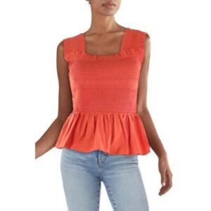 INC International Concepts Paradise Call Smocked Peplum Top Summer Fig Size 1X